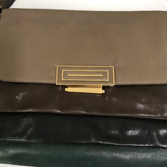 Anya Hindmarch Y2K Color Block Hobo Leather Pockets Shoulder Bag Green Black Tan - Picture 4 of 16